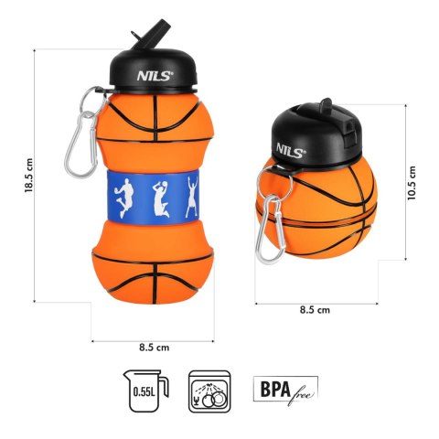 NC4104 BUTELKA SPORTOWA SKŁADANA 550ML BASKETBALL NILS NC4104 BUTELKA SPORTOWA SKŁADANA 550ML BASKETBALL NILS