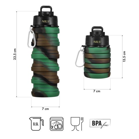 NC4106 BIDON SILIKONOWY SKŁADANY 500ML ZIELONY NILS NC4106 BIDON SILIKONOWY SKŁADANY 500ML ZIELONY NILS