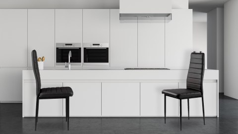 Zestaw krzeseł do jadalni salonu z ekoskóry 4 sztuki wysokie oparcie czarne ModernHome Zestaw krzeseł do jadalni salonu z ekoskóry 4 sztuki wysokie oparcie czarne ModernHome