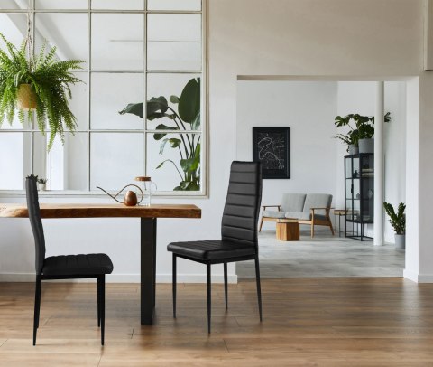 Zestaw krzeseł do jadalni salonu z ekoskóry 4 sztuki wysokie oparcie czarne ModernHome Zestaw krzeseł do jadalni salonu z ekoskóry 4 sztuki wysokie oparcie czarne ModernHome
