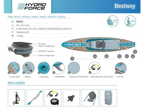Bestway SUP HydroForce Glider Elite 381x79x15cm 2w1 6532G