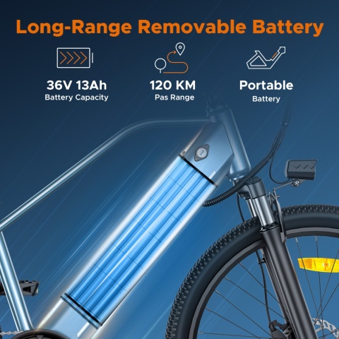 Elektryczny rower górski MileTrail, silnik 250W 36V 13 Ah, 25 km/h, 7 biegów, hydrauliczne hamulce tarczowe