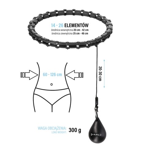 ZESTAW HULA HOP HHW11 BLACK Z WYPUSTKAMI I OBCIĄŻNIKIEM + PAS BR163 BLACK PLUS SIZE HMS ZESTAW HULA HOP HHW11 BLACK Z WYPUSTKAMI I OBCIĄŻNIKIEM + PAS BR163 BLACK PLUS SIZE HMS