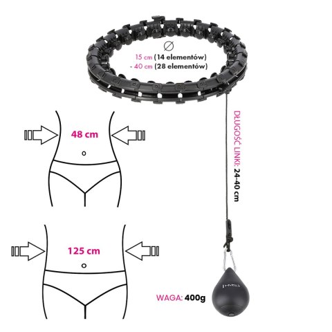 ZESTAW HULA HOP HHW12 BLACK Z WYPUSTKAMI I OBCIĄŻNIKIEM HMS + PAS BR163 BLACK PLUS SIZE ZESTAW HULA HOP HHW12 BLACK Z WYPUSTKAMI I OBCIĄŻNIKIEM HMS + PAS BR163 BLACK PLUS SIZE