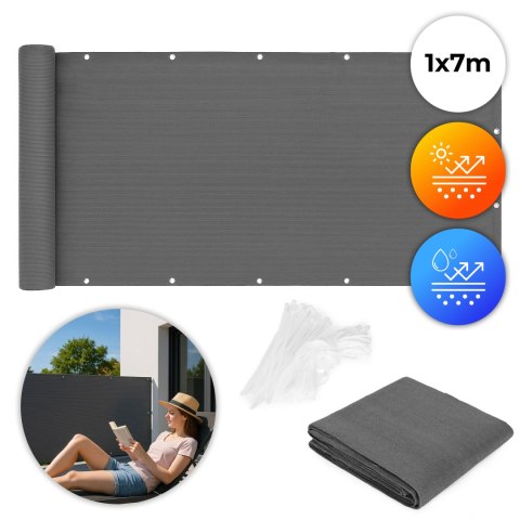 Osłona balkonowa z okuciami 100x700 cm siatka cieniująca + elementy instalacyjne szara MultiGarden