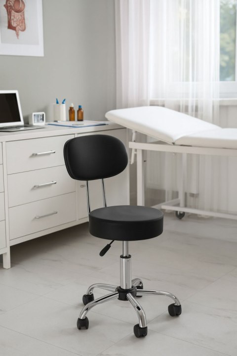 Stołek obrotowy z oparciem taboret kosmetyczny medyczny fotel regulowany czarny ModernHome