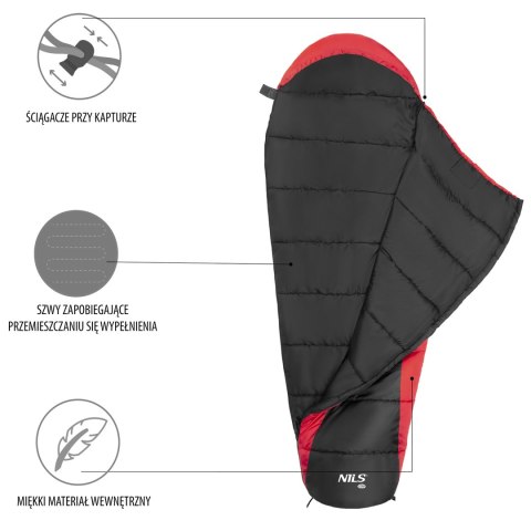 NC2012 CZARNO-CZERWONY ŚPIWÓR NILS CAMP