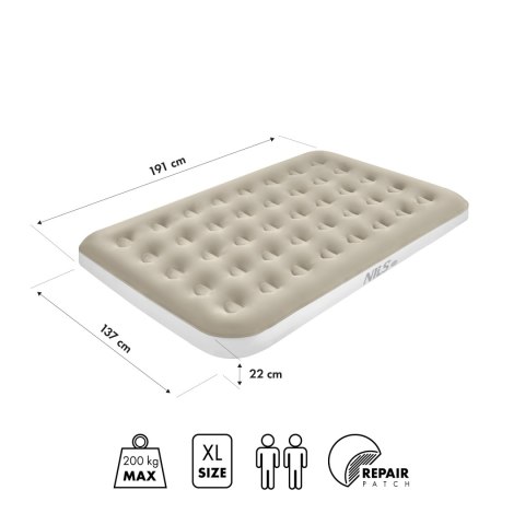 NC2802 MATERAC TURYSTYCZNY DMUCHANY 191X137X22 CM BEŻOWY NILS CAMP