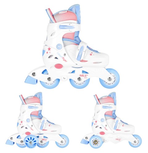 NJ1190 ŁYŻWOROLKI 3W1 THREE STEPS W ZESTAWIE Z WROTKĄ BIAŁA ROZM. XS (26-29) NILS FUN