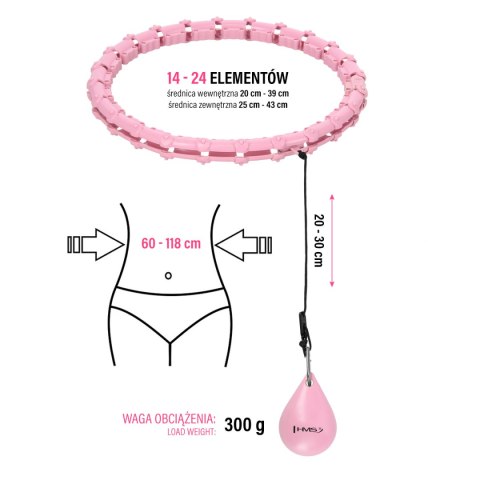 ZESTAW HULA HOP HHW02 LIGHT PINK Z WYPUSTKAMI I OBCIĄŻNIKIEM HMS + PAS BR163 RED