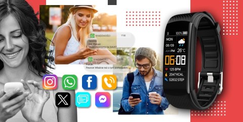 Smartband GIEWONT Fit&GO Duo GW200-1 - Black + Pasek Alert Red