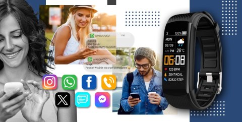 Smartband GIEWONT Fit&GO Duo GW200-6 - Black + Pasek Smart Navy