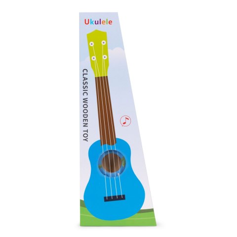 Gitara ukulele dla dzieci drewniana 4 struny nylonowe kostka do gry ECOTOYS