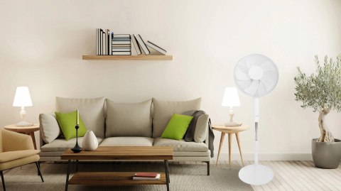 Wentylator podłogowy wiatrak stojący 45W 3 tryby pracy 5 łopatek biały