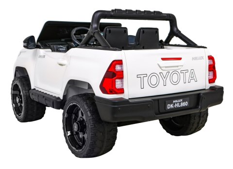 Toyota Hilux na akumulator dla dzieci Biały Pickup + Napęd 4x4 + Pilot + 2 bagażniki