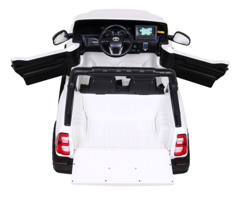Toyota Hilux na akumulator dla dzieci Biały Pickup + Napęd 4x4 + Pilot + 2 bagażniki