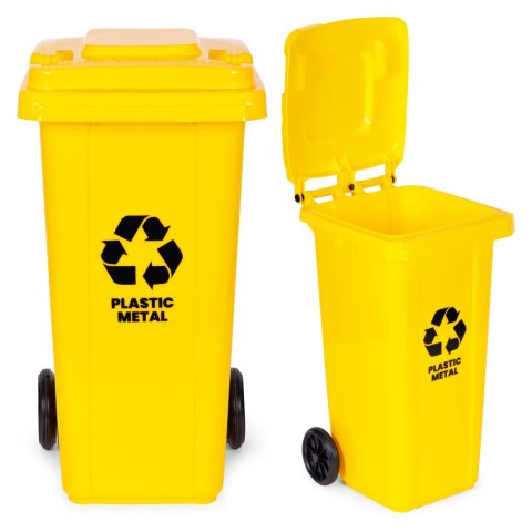 Kosz na śmieci pojemnik 120L kubeł śmietnik żółty plastik gumowe koła