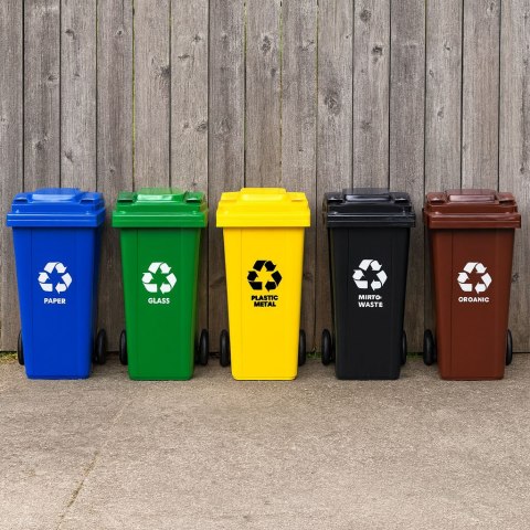 Kosz na śmieci pojemnik 120L kubeł śmietnik żółty plastik gumowe koła