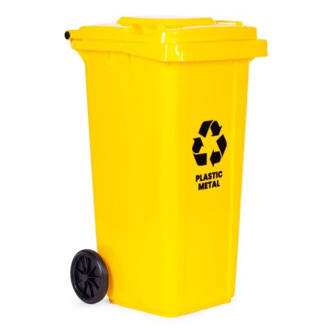 Kosz na śmieci pojemnik 120L kubeł śmietnik żółty plastik gumowe koła