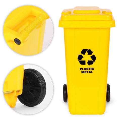 Kosz na śmieci pojemnik 120L kubeł śmietnik żółty plastik gumowe koła