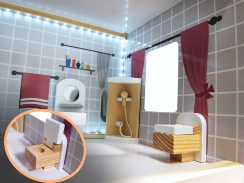 Domek dla lalek drewniany MDF mebelki 78cm czarny LED Domek dla lalek drewniany MDF mebelki 78cm czarny LED