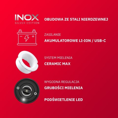 Elektryczny młynek do soli i pieprzu akumulatorowy USB zestaw 2 sztuki regulacja mielenia podświetlenie