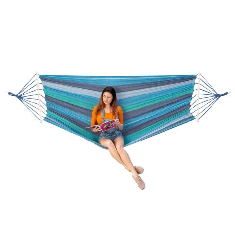 NC9004 NIEBIESKI-CIEMNONIEBIESKI HAMAK Z DREWNIANĄ BELKA 70CM I METALOWYM UCHWYTEM NILS CAMP