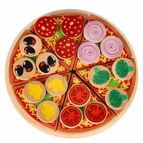 Pizza drewniany zestaw do zabawy na rzep akcesoria łopatka nóż talerz nauka krojenia 20cm Pizza drewniany zestaw do zabawy na rzep akcesoria łopatka nóż talerz nauka krojenia 20cm