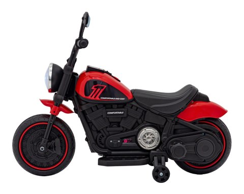 Motorek Chopper FASTER na akumulator dla dzieci Czerwony + Radio FM + Panel audio + LED