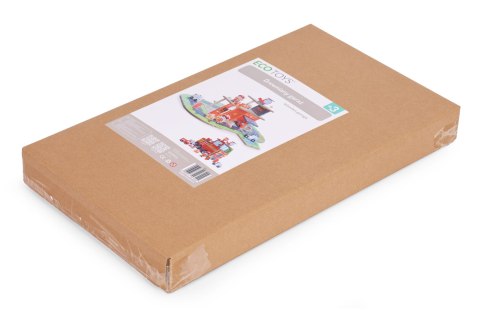 Drewniany garaż zestaw straży pożarnej 2w1 - remiza i wóz 2 piętra figurki pojazdy ECOTOYS