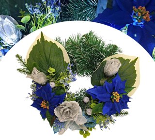 NOWOCZESNY STROIK WIANEK ŚWIĄTECZNY LED NIEBIESKI NA STÓŁ WIGILIJNY 40cm