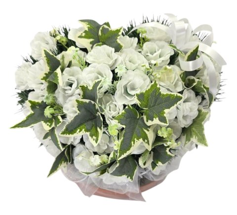 STROIK NA POMNIK SERCE KOMPOZYCJA KWIATOWA BIAŁE RÓŻE NA GRÓB SERDUSZKO