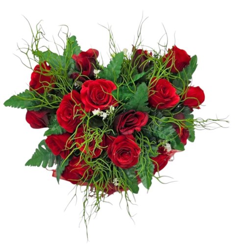 STROIK NA POMNIK SERCE KOMPOZYCJA KWIATOWA CZERWONE RÓŻE NA GRÓB