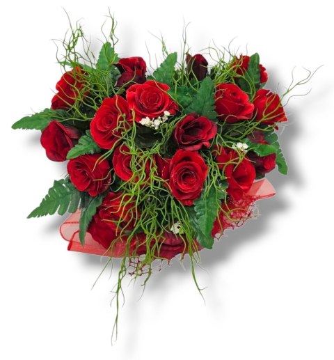 STROIK NA POMNIK SERCE KOMPOZYCJA KWIATOWA CZERWONE RÓŻE NA GRÓB