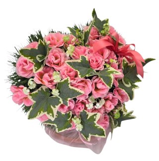 STROIK NA POMNIK SERCE KOMPOZYCJA KWIATOWA RÓŻOWE RÓŻE NA GRÓB