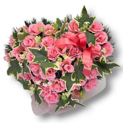 STROIK NA POMNIK SERCE KOMPOZYCJA KWIATOWA RÓŻOWE RÓŻE NA GRÓB