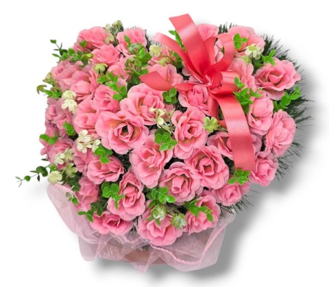 STROIK NA POMNIK SERCE KOMPOZYCJA KWIATOWA RÓŻOWE RÓŻE NA GRÓB