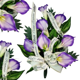 WIĄZANKA NA POGRZEB KWIATY OSTATNIE POŻEGNANIE NAPIS NA SZARFIE