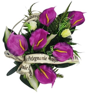 WIĄZANKA POGRZEBOWA SZTUCZNE KWIATY + WŁASNY NAPIS NA SZARFIE