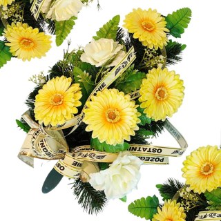 WIENIEC POGRZEBOWY WIĄZANKA STROIK NA GRÓB CMENTARZ + WŁASNY NAPIS NA SZARFIE