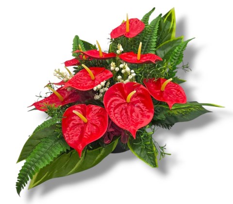 DUŻY STROIK NA CMENTARZ GRÓB XXL KWIATY NA GRÓB MISA Z OBCIĄŻENIEM ANTURIUM