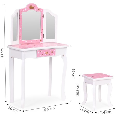 Duża toaletka zabawkowa dla dziewczynki potrójne lustro taboret szuflada ECOTOYS