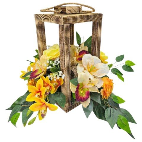 LAMPION STROIK NA CMENTARZ LATARNIA Z KWIATAMI SZTUCZNE KWIATY NA GRÓB