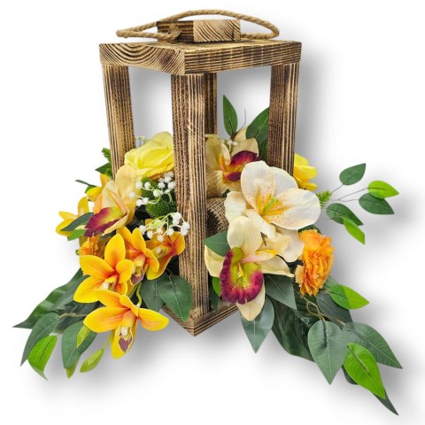 LAMPION STROIK NA CMENTARZ LATARNIA Z KWIATAMI SZTUCZNE KWIATY NA GRÓB