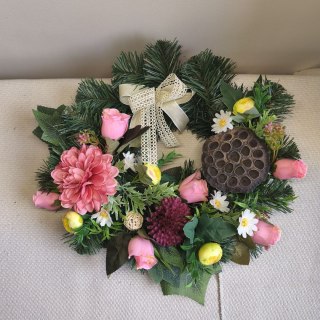 OKRĄGŁY WIANEK STROIK WIĄZANKA NA CMENTARZ DEKORACJA POD ZNICZ