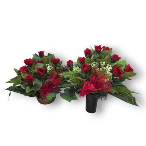 STROIK NA CMENTARZ KWIATY NA GRÓB POMNIK MISA Z OBCIĄŻENIEM CZERWONE RÓŻE