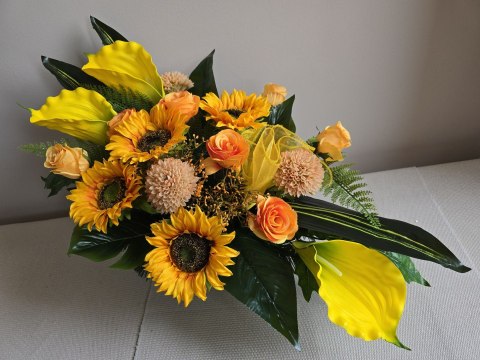 STROIK NA CMENTARZ KWIATY NA GRÓB POMNIK MISA Z OBCIĄŻENIEM SŁONECZNIKI