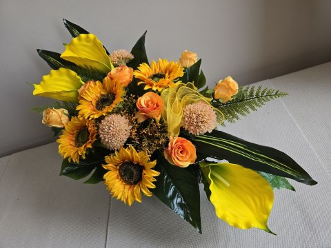 STROIK NA CMENTARZ KWIATY NA GRÓB POMNIK MISA Z OBCIĄŻENIEM SŁONECZNIKI