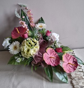 STROIK NA CMENTARZ SZTUCZNE KWIATY NA GRÓB POMNIK MISA Z OBCIĄŻENIEM