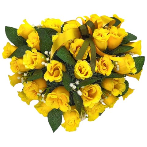 STROIK NA POMNIK SERCE KOMPOZYCJA KWIATOWA ZÓŁTE RÓŻE NA GRÓB